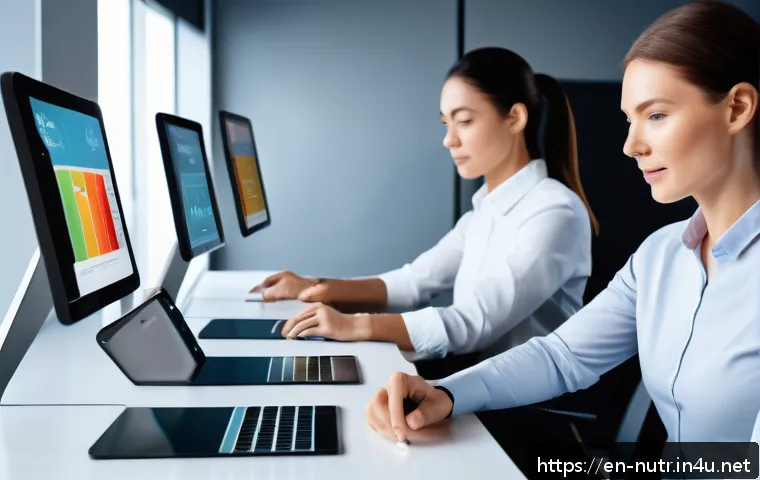 영양사 취업 가능 분야 - A modern health technology workspace featuring a diverse team of nutritionists and software develope...